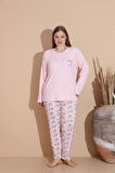 Lindros Kadın Pamuk'lu Düğme Yaka Raporlu İnterlok KIŞLIK Battal Pijama Takımı 05150P - 1 Adet 