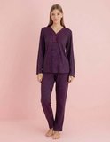 Pijamerry Kadın Bambu Baharlık Dantel Yaka Uzun Kol İnce Pijama Takımı 5207M - 1 Adet
