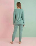 Pijamerry Kadın Bambu Baharlık Dantel Yaka Uzun Kol İnce Pijama Takımı 5208Y - 1 Adet