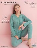 Pijamerry Kadın Bambu Baharlık Dantel Yaka Uzun Kol İnce Pijama Takımı 5208Y - 1 Adet
