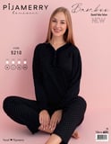 Pijamerry Kadın Bambu Baharlık Dantel Yaka Uzun Kol İnce Pijama Takımı 5210S - 1 Adet