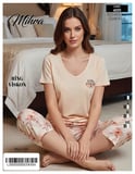Mihra Kadın Viskon V Yaka Kısa Kol KAPRİ Likralı Pijama Takımı 40111BE - 1 Adet