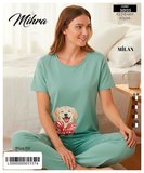 Mihra Kadın Milan Bisiklet Yaka Kısa Kol Likralı Pijama Takımı 50125Y - 1 Adet