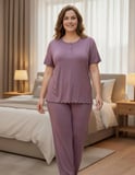 Derya Kadın Bambo Büyük Beden Düğme Yaka İnce Kısa Kol Pijama Takımı 7943 - 1 Adet