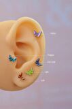 Gümüş Renk Çelik Koyu Mavi Kelebek Helix Piercing Kıkırdak Lob