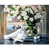 Canvas Güvercin Ve Çiçek Sayılarla Boyama Seti  Kasnaklı 40 x 50 cm