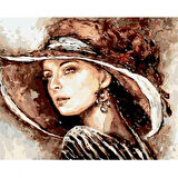 Canvas Büyük Şapkalı Lady Sayılarla Boyama Seti  Kasnaklı 40 x 50 cm
