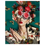 Canvas Çiçek Kadın 18 Sayılarla Boyama Seti  Kasnaklı 40 x 50 cm