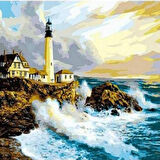 Canvas Deniz Feneri Ve Dalgalar Sayılarla Boyama Seti   Kasnaklı 40 x 50 cm