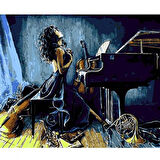 Canvas Müzik ve Kadın Sayılarla Boyama Seti  Kasnaklı 40 x 50 cm