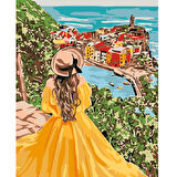 Canvas Sarı Elbiseli Kadın Sayılarla Boyama Seti  Kasnaklı 40 x 50 cm