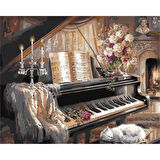 Canvas Mumlar ve Piyano Sayılarla Boyama Seti  Kasnaklı 40 x 50 cm