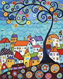 Canvas Sarmal Evler Sayılarla Boyama Seti Kasnaklı 40 x 50 cm