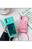 Iphone 11 Şeffaf Kartlıklı Boyun Askılı Ipli Kılıf