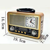 Buffer® Orta Boy Saat Göstergeli Retro Ahşap Tasarım Bluetooth Hoparlörlü Radyo – Fm/am Destekli, Şarjlı Ve Taşınabilir Radyo Ns-8898