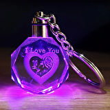 Leyloş I Love You Kalp İçinde Gül Renk Değiştiren Kristal Anahtarlık