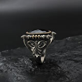 Siyah Taşlı Gravürlü Gümüş Yüzük