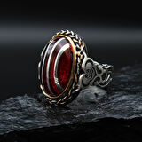 Gümüş Çizgili Kırmızı Gümüş Yüzük