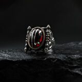 Gümüş Çizgili Kırmızı Gümüş Yüzük