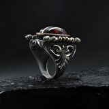 Gümüş Çizgili Kırmızı Gümüş Yüzük