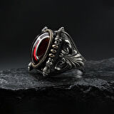 Gümüş Çizgili Kırmızı Gümüş Yüzük