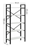 Furniqo KT-2 Metal Dekoratif 5 Raflı Kitaplık, Çalışma Odası ve Ofis Kitaplığı, Beyaz