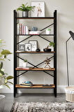 Furniqo KT-2 Metal Dekoratif 5 Raflı Kitaplık, Çalışma Odası ve Ofis Kitaplığı, Barok Ceviz