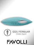 FAVOLLİ Kadife Dokulu Sis Mavisi Kırlent Kılıfı Dream Serisi Punch Için Uygun Gizli Fermuar