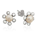 925 Ayar Gümüş İnci Çiçek Çivili Küpe