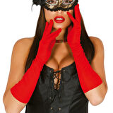 Parti Aksesuar Kırmızı Renk Dirseğe Kadar Uzun Kumaş Eldiven