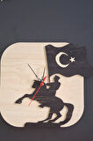 Kutaydan Atatürk ve Türk Bayrağı Figürlü Birinci Sınıf Orijinal Lazer Kesim Mdf Duvar Saati