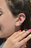 Kutup Yıldızı Detaylı Mini İncili Earcuff Sıkıştırma Kıkırdak Küpesi Gümüş Renkli