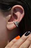 Kutup Yıldızı Detaylı Mini İncili Earcuff Sıkıştırma Kıkırdak Küpesi Gümüş Renkli