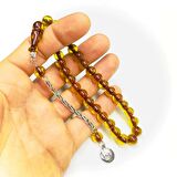 Küre Model Püsküllü 9-8mm Ateşi Sıkma Kehribar Tesbih