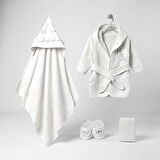 KIZ BEBEK 0-12 AY KUŞLU ÇİÇEK NAKIŞLI ORGANİK PAMUK 4 PARÇA BORNOZ SETİ