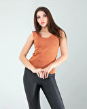 Kahve Merdiven Yaka Kalın Askı Crop Bluz