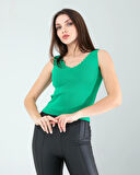 Yeşil Merdiven Yaka Kalın Askı Crop Bluz