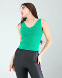 Yeşil Merdiven Yaka Kalın Askı Crop Bluz