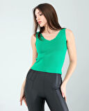 Yeşil Merdiven Yaka Kalın Askı Crop Bluz