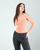 Pudra Merdiven Yaka Kalın Askı Crop Bluz