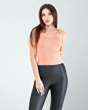 Pudra Merdiven Yaka Kalın Askı Crop Bluz