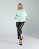 Yarım Düğme Yeşil Çizgili Beyaz Gömlek