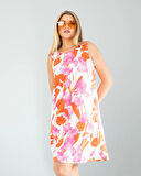 Çiçek Desen Saten Elbise