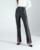 Yırtmaçlı Deri Pantolon