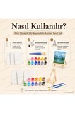 Çiçek Bahçesi Mini Şövaleli 3'lü Boyanabilir Kanvas Tuval Seti 20x20 12 Renk Boya