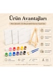Çiçek Bahçesi Mini Şövaleli 3'lü Boyanabilir Kanvas Tuval Seti 20x20 12 Renk Boya