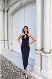 Sandy Kumaş Aksesuarlı Elbise — Lacivert