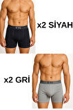 4 Adet Siyah-Gri Likralı Pamuklu Boxer