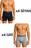 8 Adet Siyah-Gri Likralı Pamuklu Boxer