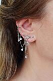 5 Parça Zincir Salantılı Earcufflı Küpe Seti Kıkırdaklı Küpe Seti Gümüş Renk